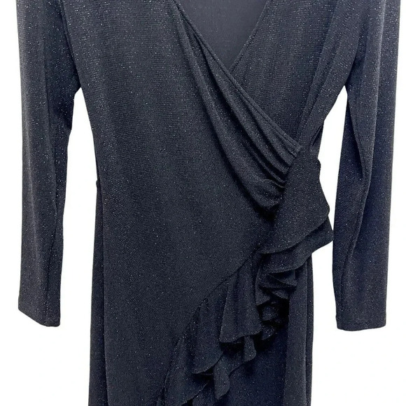 IRO Hime Shimmer Ruffle Bodycon Dress Wrap Black Sparkle Cocktail Size 42/XL - Picture 7 of 11